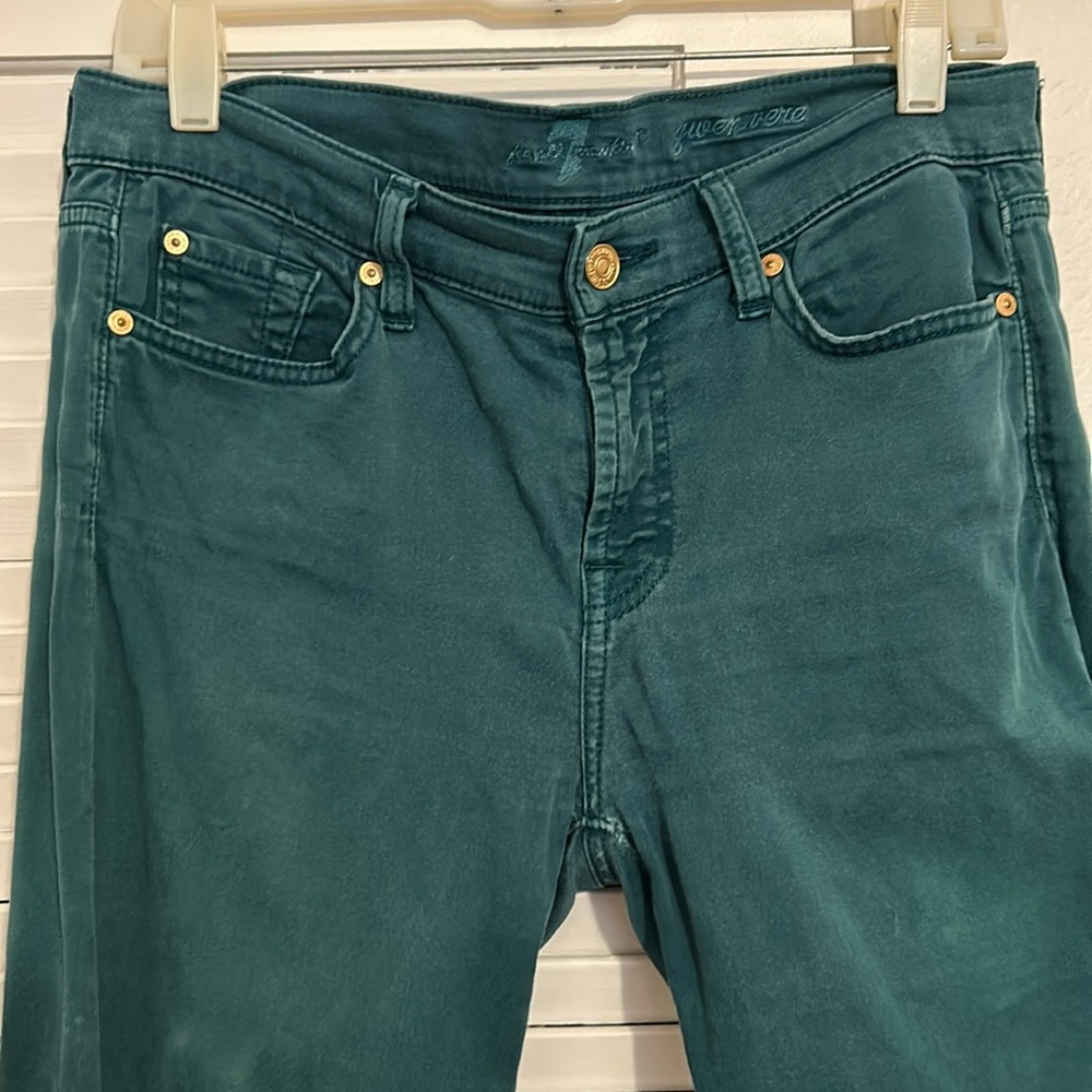 7 for all mankind low waist green stretch skinny full length pants